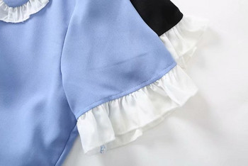 Γυναικείο casual short dress  με κλασικό γιακά και κουμπιά σε μπλε και μαύρο χρώμα