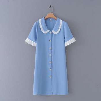 Γυναικείο casual short dress  με κλασικό γιακά και κουμπιά σε μπλε και μαύρο χρώμα