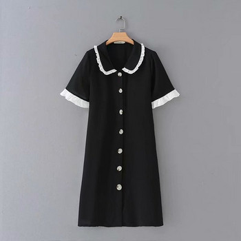 Γυναικείο casual short dress  με κλασικό γιακά και κουμπιά σε μπλε και μαύρο χρώμα