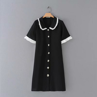 Γυναικείο casual short dress  με κλασικό γιακά και κουμπιά σε μπλε και μαύρο χρώμα