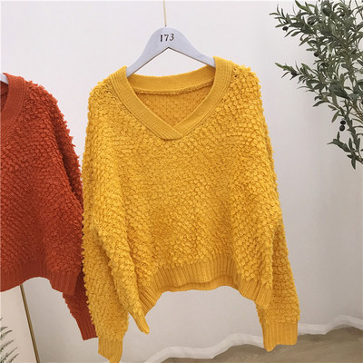 Pulover casual de dama cu decolteu spitz in cinci culori