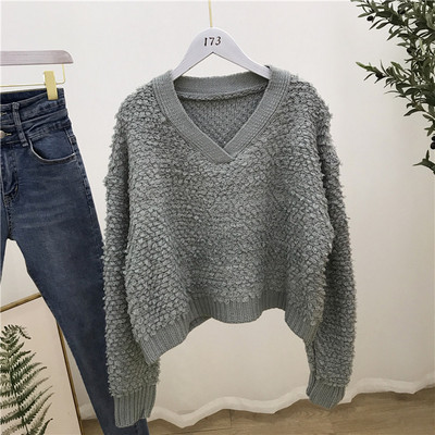 Pulover casual de dama cu decolteu spitz in cinci culori