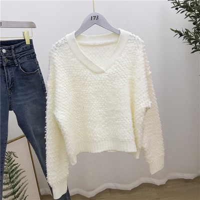 Pulover casual de dama cu decolteu spitz in cinci culori