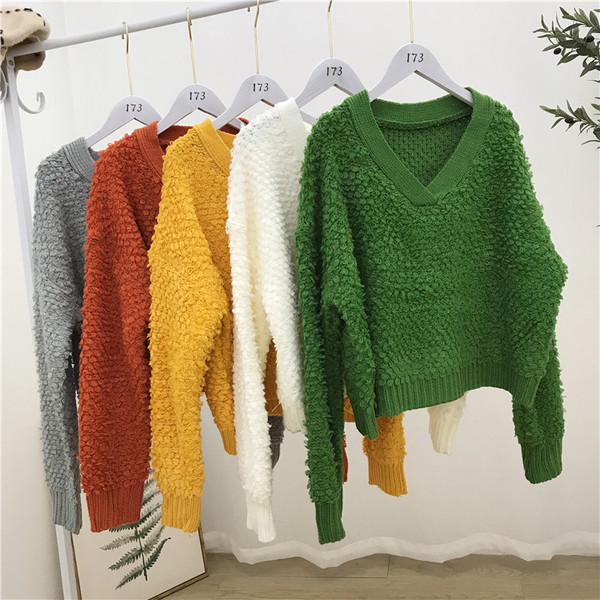 Pulover casual de dama cu decolteu spitz in cinci culori