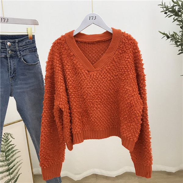 Pulover casual de dama cu decolteu spitz in cinci culori