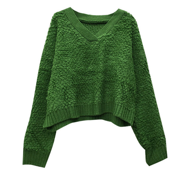 Pulover casual de dama cu decolteu spitz in cinci culori