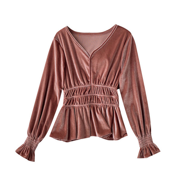 Μοντέρνα μπλούζα βελούδο με λαιμόκοψη σε διάφορα χρώματα