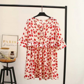 Μοντέρνο φαρδύ γυναικείο φόρεμα με κοντά μανίκια και κορδόνια σε μαύρο και κόκκινο χρώμα