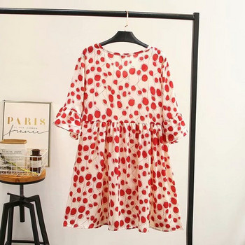 Μοντέρνο φαρδύ γυναικείο φόρεμα με κοντά μανίκια και κορδόνια σε μαύρο και κόκκινο χρώμα