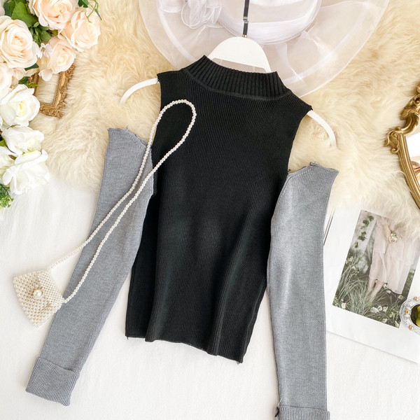 Γυναικείο casual πουλόβερ με γυμνά ώμοι και οβάλ ντεκολτέ