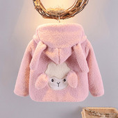 Μοντέρνο παιδικό παλτό για κορίτσια με κουκούλα και τρισδιάστατα στοιχεία σε ροζ χρώμα