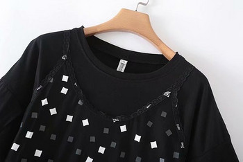 Κομψό μακρύ γυναικείο φόρεμα  με κοντά μανίκια και τούλι σε μαύρο χρώμα