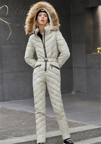Нов модел дамски зимен гащеризон с качулка и пух в различни цветове