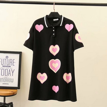 Γυναικείο Casual φόρεμα κοντό μανίκι  με κλασικό κολάρο σε ροζ και μαύρο χρώμα