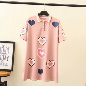 Γυναικείο Casual φόρεμα κοντό μανίκι  με κλασικό κολάρο σε ροζ και μαύρο χρώμα