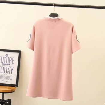 Γυναικείο Casual φόρεμα κοντό μανίκι  με κλασικό κολάρο σε ροζ και μαύρο χρώμα