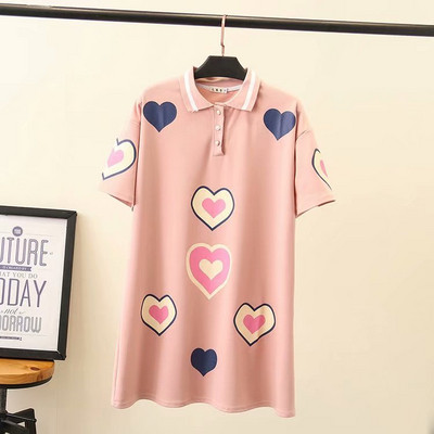 Γυναικείο Casual φόρεμα κοντό μανίκι  με κλασικό κολάρο σε ροζ και μαύρο χρώμα