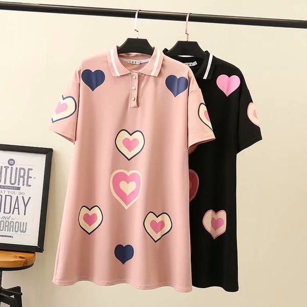 Γυναικείο Casual φόρεμα κοντό μανίκι  με κλασικό κολάρο σε ροζ και μαύρο χρώμα