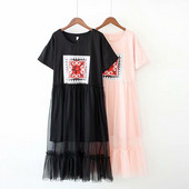 Μοντέρνο βραδυνό σύντομο φόρεμα με κοντό μανίκι ροζ και μαύρο χρώμα