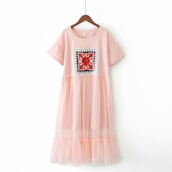 Μοντέρνο βραδυνό σύντομο φόρεμα με κοντό μανίκι ροζ και μαύρο χρώμα