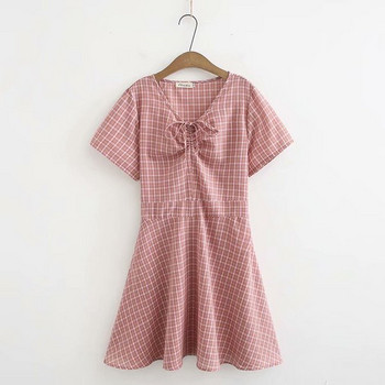 Γυναικείο Σύντομο Φόρεμα με Κοντό Μανίκι σε Ροζ και Κίτρινο χρώμα