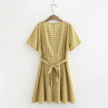 Γυναικείο Σύντομο Φόρεμα με Κοντό Μανίκι σε Ροζ και Κίτρινο χρώμα