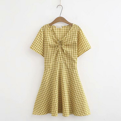 Γυναικείο Σύντομο Φόρεμα με Κοντό Μανίκι σε Ροζ και Κίτρινο χρώμα