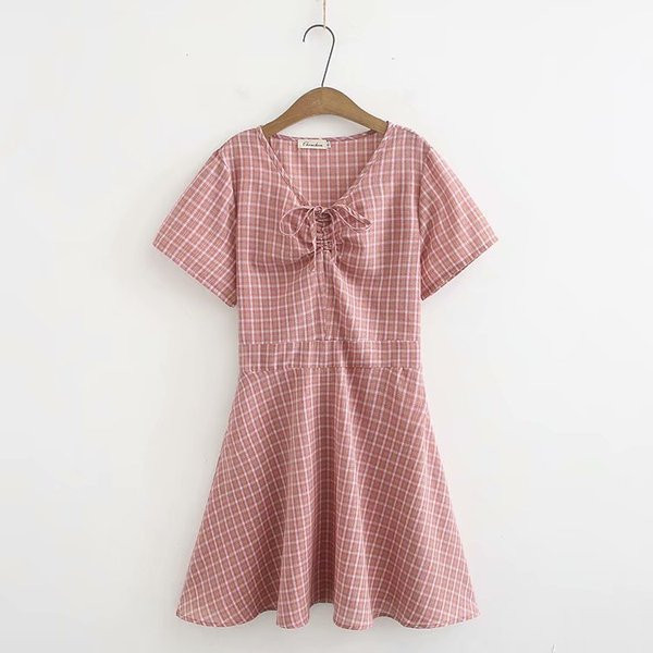 Γυναικείο Σύντομο Φόρεμα με Κοντό Μανίκι σε Ροζ και Κίτρινο χρώμα