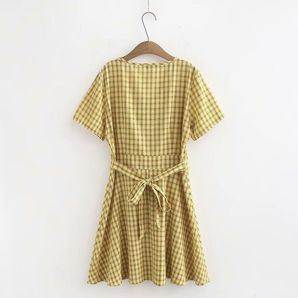 Γυναικείο Σύντομο Φόρεμα με Κοντό Μανίκι σε Ροζ και Κίτρινο χρώμα