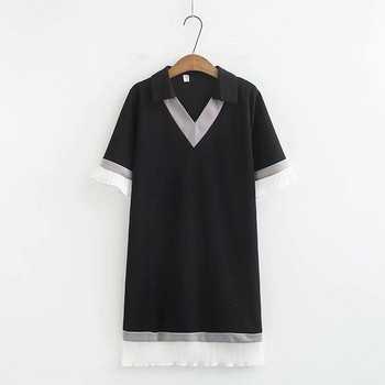 Modern női rövid ruha klasszikus gallérral és rövid ujjú rózsaszín és fekete színben