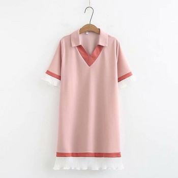 Modern női rövid ruha klasszikus gallérral és rövid ujjú rózsaszín és fekete színben