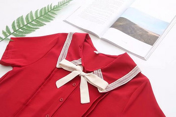 Casual γυναικείο κοντό φόρεμα  με O-λαιμόκοψη σε κόκκινο και μαύρο χρώμα