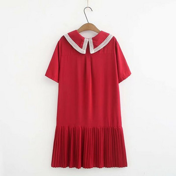 Casual γυναικείο κοντό φόρεμα  με O-λαιμόκοψη σε κόκκινο και μαύρο χρώμα