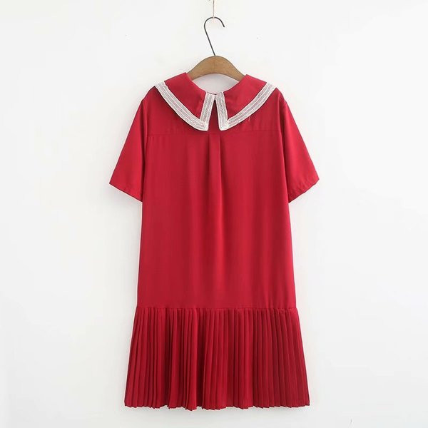 Casual γυναικείο κοντό φόρεμα  με O-λαιμόκοψη σε κόκκινο και μαύρο χρώμα