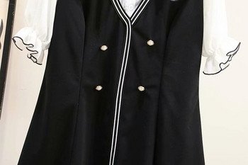 Μοντέρνο γυναικείο φόρεμαμε 3/4 μανίκια σε μαύρο χρώμα με λαιμόκοψη O