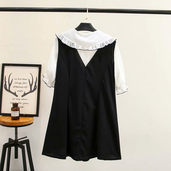 Μοντέρνο γυναικείο φόρεμαμε 3/4 μανίκια σε μαύρο χρώμα με λαιμόκοψη O