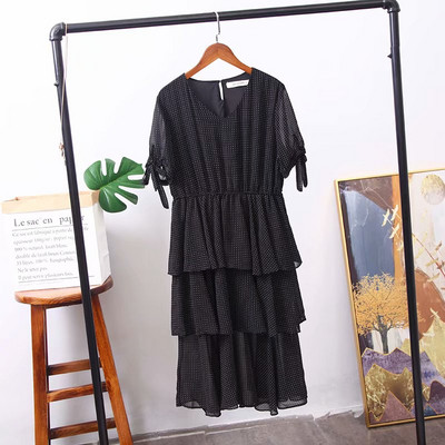 Rochie scurtă casual de damă, cu decolteu O, în negru