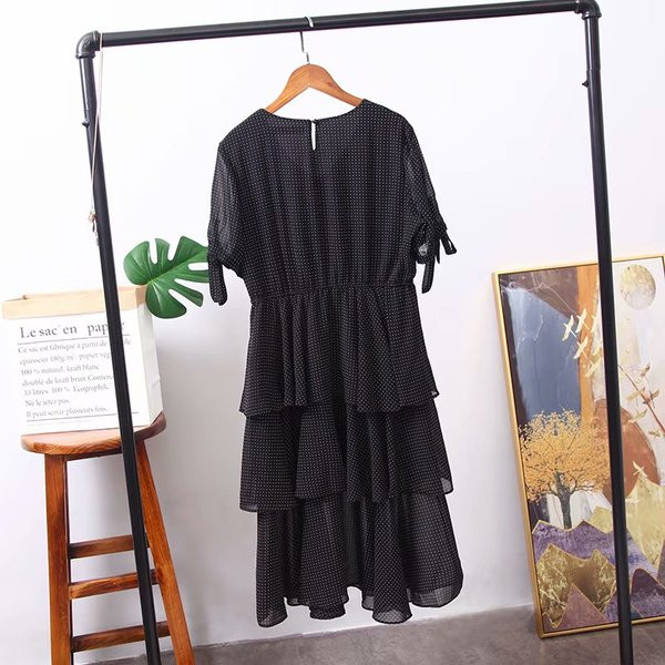 Rochie scurtă casual de damă, cu decolteu O, în negru