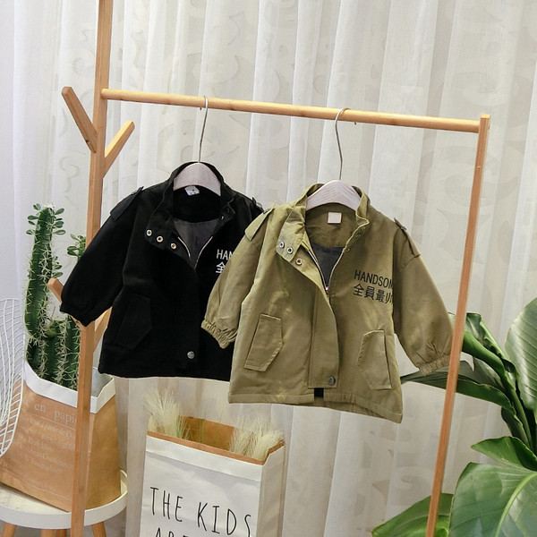 Geacă modernă pentru copii model nou în negru și verde pentru băieți