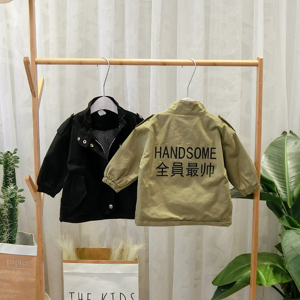 Geacă modernă pentru copii model nou în negru și verde pentru băieți