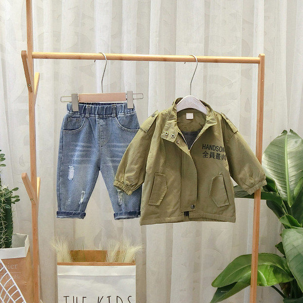 Geacă modernă pentru copii model nou în negru și verde pentru băieți