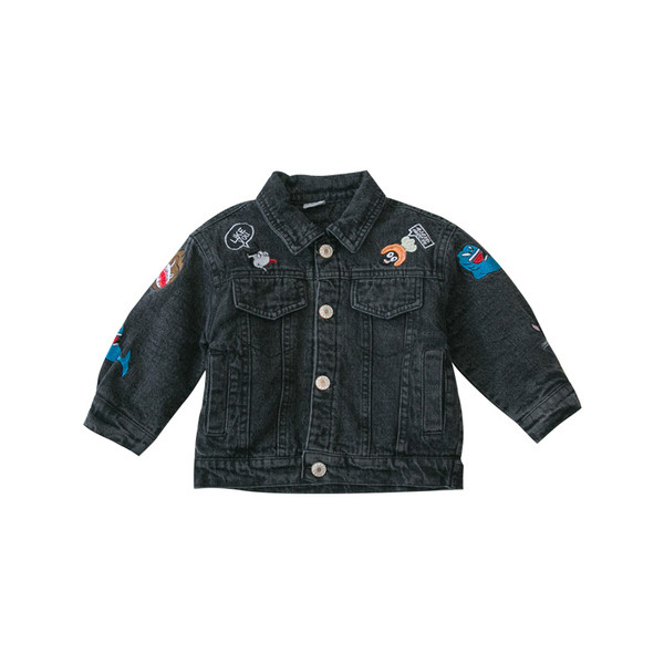 Új modell gyerek farmer dzseki zsebekkel és kék és fekete hímzéssel