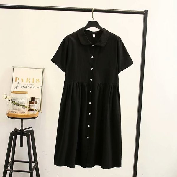 Alkalmi női ruha rövid ujjú, klasszikus gallérral, rózsaszín és fekete színben