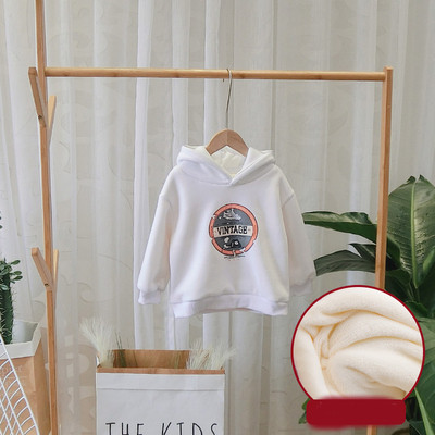 Casual παιδικό φούτερ με εκτύπωση και κουκούλα σε λευκό, γκρι και μαύρο χρώμα