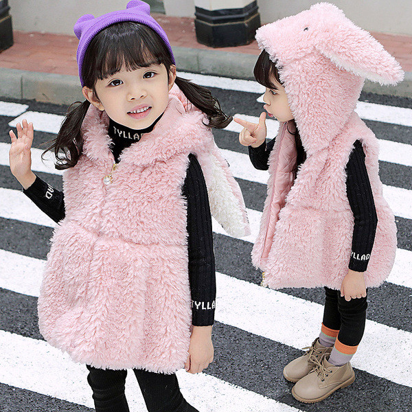 Παιδικό απαλό γιλέκο για κορίτσια με κουκούλα σε ροζ και μπλε χρώμα