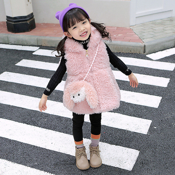 Παιδικό απαλό γιλέκο για κορίτσια με κουκούλα σε ροζ και μπλε χρώμα