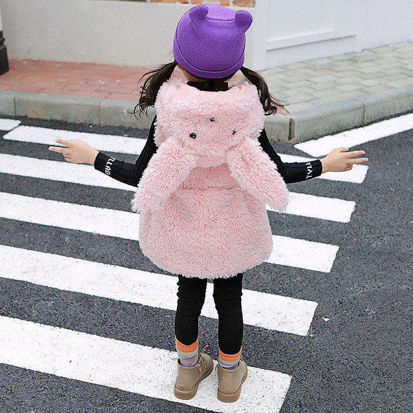 Παιδικό απαλό γιλέκο για κορίτσια με κουκούλα σε ροζ και μπλε χρώμα