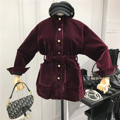 Aktuális női bársony kabát övvel több színben