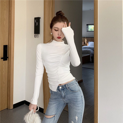 Γυναικείαασύμμετρη μπλούζα με υψηλό γιακά σε δύο χρώματα