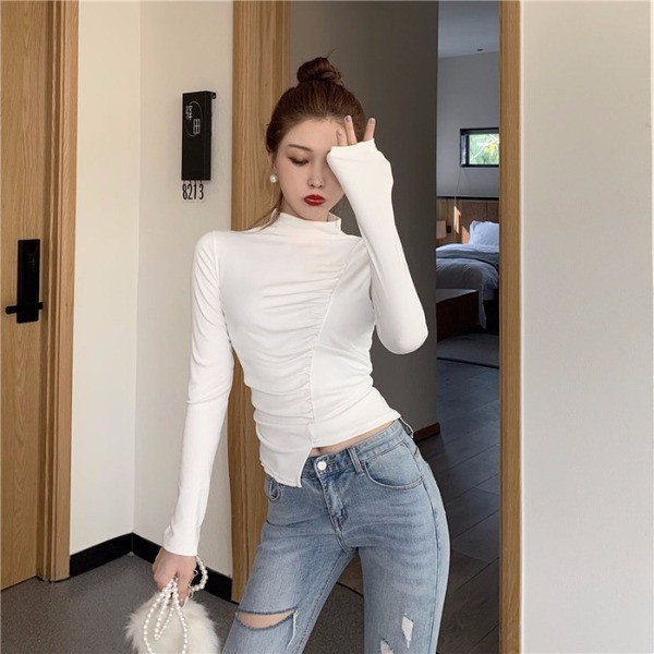 Γυναικείαασύμμετρη μπλούζα με υψηλό γιακά σε δύο χρώματα